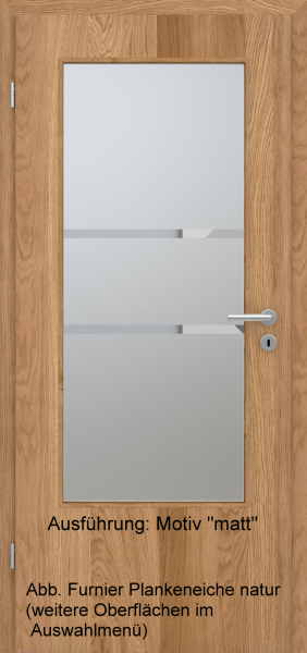 Tür Furnier PLANKENEICHE mit Glasmotiv Sand 41 auf weißem Glas