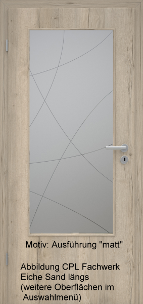 Tür mit Glasmotiv Sand 90 auf grauem Glas