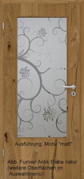 Tür Furnier ANTIK mit Glasmotiv Sand 38 auf grauem Glas