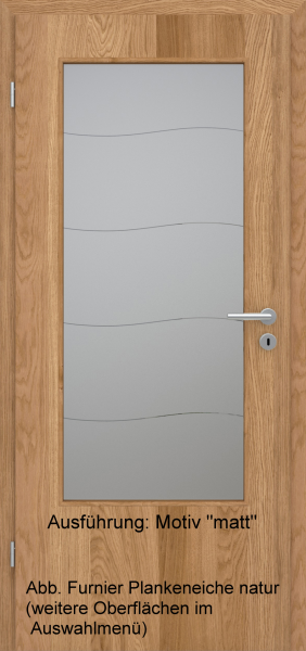 Tür Furnier PLANKENEICHE mit Glasmotiv Sand 87 auf grauem Glas