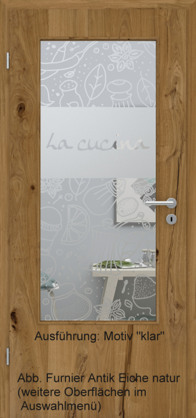 Tür Furnier ANTIK mit Glasmotiv Sand 53 auf weißem Glas