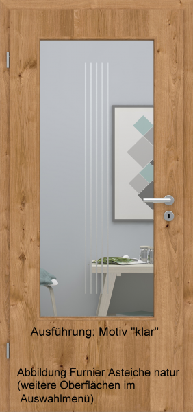 Tür Furnier ASTEICHE mit Glasmotiv Sand 3 auf weißem Glas