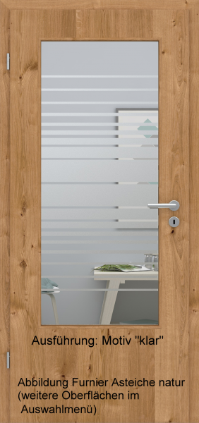 Tür Furnier ASTEICHE mit Glasmotiv Sand 17 auf weißem Glas