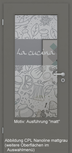 Tür mit Glasmotiv Sand 53 auf grauem Glas