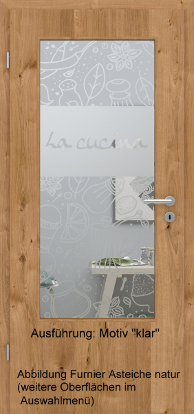 Tür Furnier ASTEICHE mit Glasmotiv Sand 53 auf weißem Glas
