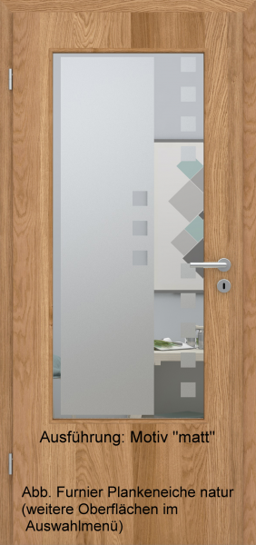 Tür Furnier PLANKENEICHE mit Glasmotiv Sand 8 auf weißem Glas