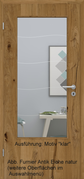 Tür Furnier ANTIK mit Glasmotiv Sand 87 auf weißem Glas