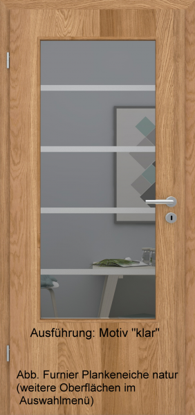 Tür Furnier PLANKENEICHE mit Glasmotiv Sand 48 auf grauem Glas