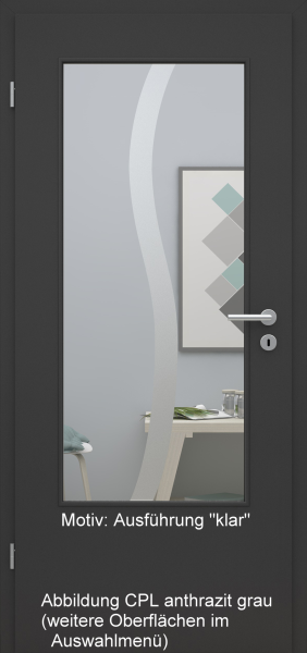 Tür mit Glasmotiv Sand 50 auf weißem Glas