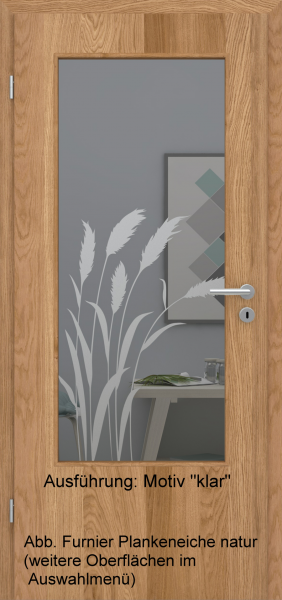 Tür Furnier PLANKENEICHE mit Glasmotiv Sand 92 auf grauem Glas