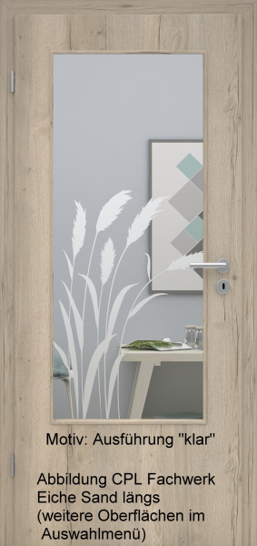 Tür mit Glasmotiv Sand 92 auf weißem Glas