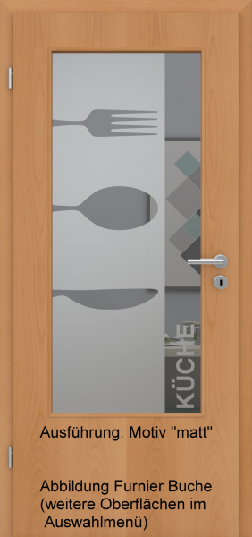 Tür Eckkante mit Glasmotiv Sand 52 auf grauem Glas