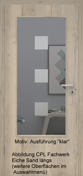 Tür mit Glasmotiv Sand 1 auf grauem Glas