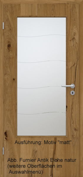 Tür Furnier ANTIK mit Glasmotiv Sand 87 auf weißem Glas