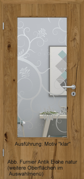 Tür Furnier ANTIK mit Glasmotiv Sand 38 auf weißem Glas