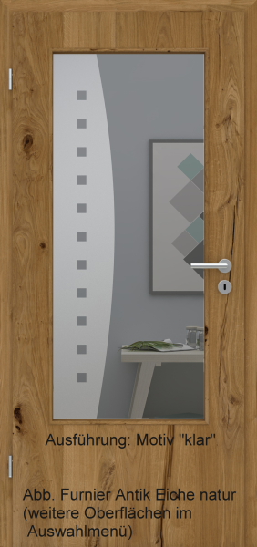 Tür Furnier ANTIK mit Glasmotiv Sand 9 auf grauem Glas