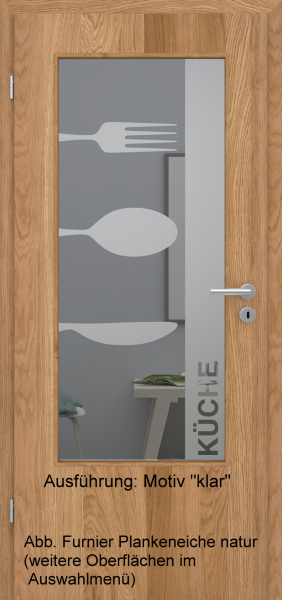 Tür Furnier PLANKENEICHE mit Glasmotiv Sand 52 auf grauem Glas