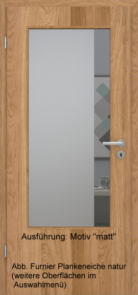 Tür Furnier PLANKENEICHE mit Glasmotiv Sand 95 auf grauem Glas
