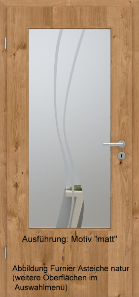 Tür Furnier ASTEICHE mit Glasmotiv Sand 51 auf weißem Glas