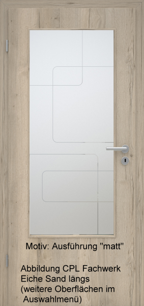 Tür mit Glasmotiv Sand 91 auf weißem Glas