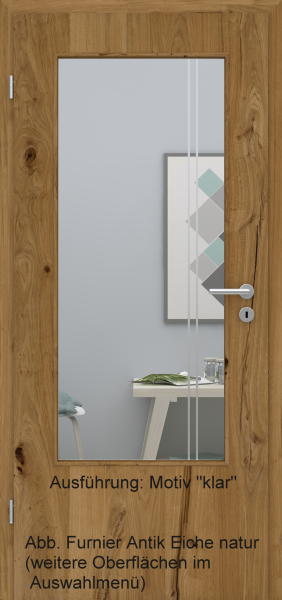 Tür Furnier ANTIK mit Glasmotiv Sand 23 auf weißem Glas