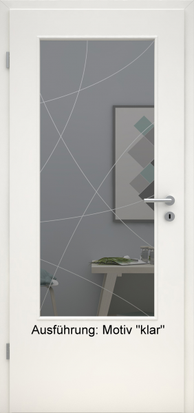 Tür mit Glasmotiv Sand 90 auf grauem Glas