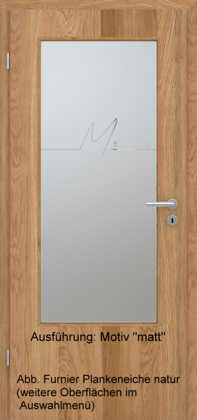 Tür Furnier PLANKENEICHE mit Glasmotiv Sand 83 auf weißem Glas