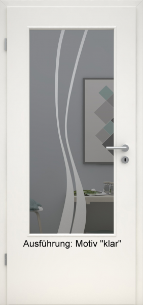 Tür mit Glasmotiv Sand 51 auf grauem Glas