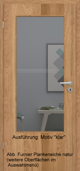 Tür Furnier PLANKENEICHE mit Glasmotiv Sand 81 auf grauem Glas