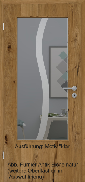 Tür Furnier ANTIK mit Glasmotiv Sand 50 auf grauem Glas