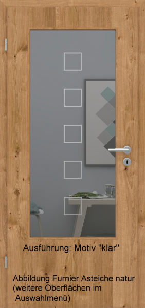 Tür Furnier ASTEICHE mit Glasmotiv Sand 12 auf grauem Glas