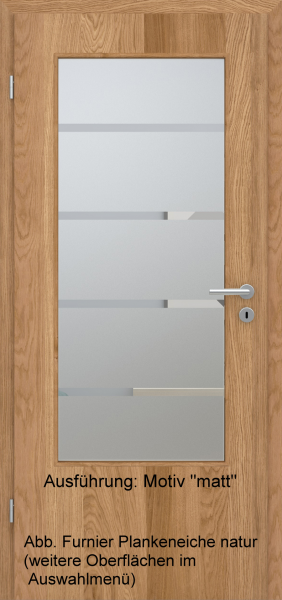Tür Furnier PLANKENEICHE mit Glasmotiv Sand 48 auf weißem Glas