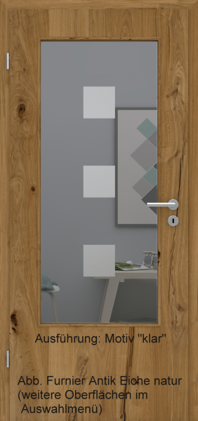 Tür Furnier ANTIK mit Glasmotiv Sand 1 auf grauem Glas