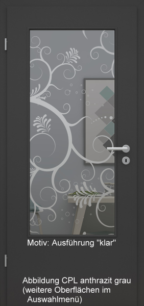 Tür mit Glasmotiv Sand 38 auf grauem Glas