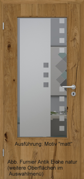 Tür Furnier ANTIK mit Glasmotiv Sand 8 auf grauem Glas