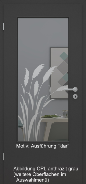 Tür mit Glasmotiv Sand 92 auf grauem Glas