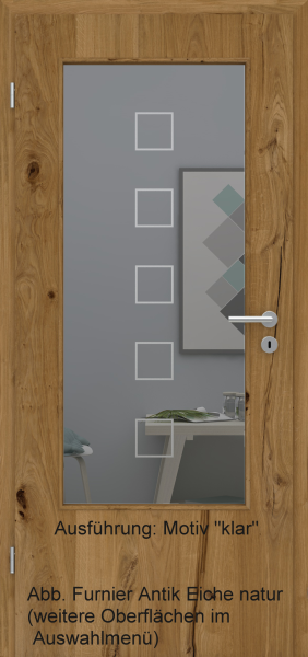 Tür Furnier ANTIK mit Glasmotiv Sand 12 auf grauem Glas