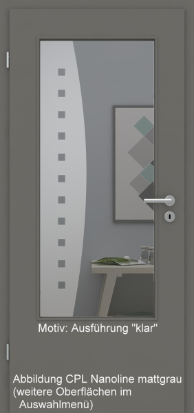 Tür mit Glasmotiv Sand 9 auf grauem Glas