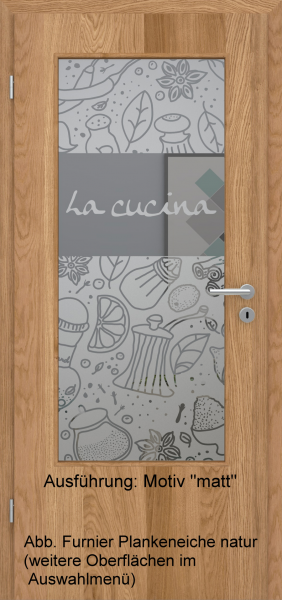 Tür Furnier PLANKENEICHE mit Glasmotiv Sand 53 auf grauem Glas