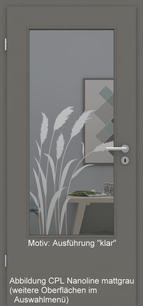 Tür mit Glasmotiv Sand 92 auf grauem Glas