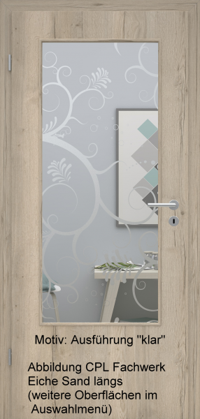 Tür mit Glasmotiv Sand 38 auf weißem Glas