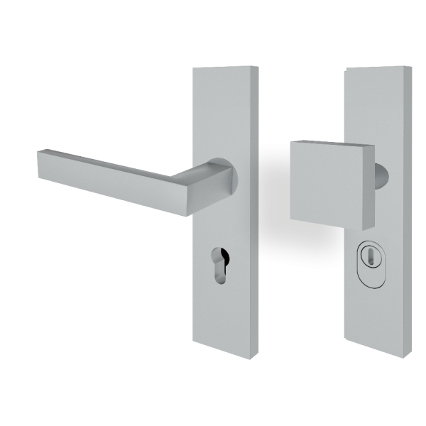 Schutzbeschlag RHODOS Edelstahl / Langschild eckig + Kernziehschutz