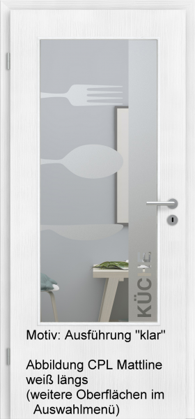 Tür mit Glasmotiv Sand 52 auf weißem Glas