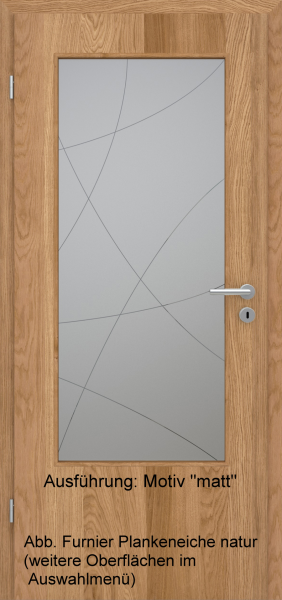 Tür Furnier PLANKENEICHE mit Glasmotiv Sand 90 auf grauem Glas