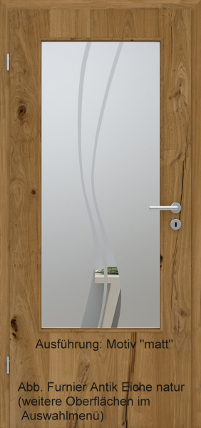 Tür Furnier ANTIK mit Glasmotiv Sand 51 auf weißem Glas