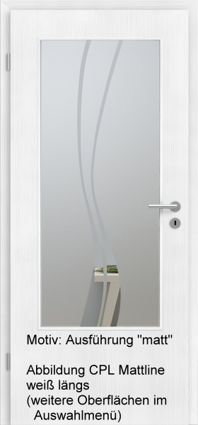 Tür mit Glasmotiv Sand 51 auf weißem Glas