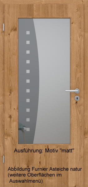 Tür Furnier ASTEICHE mit Glasmotiv Sand 9 auf grauem Glas