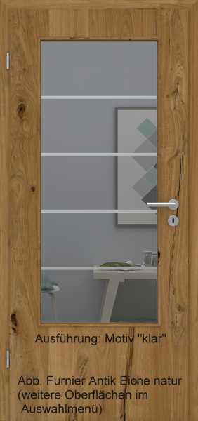 Tür Furnier ANTIK mit Glasmotiv Sand 18 auf grauem Glas
