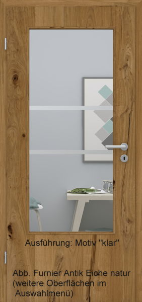 Tür Furnier ANTIK mit Glasmotiv Sand 41 auf weißem Glas