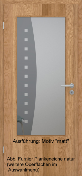 Tür Furnier PLANKENEICHE mit Glasmotiv Sand 9 auf grauem Glas